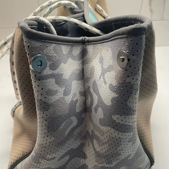 Brown and Gray Perforated Tote Bag with Pouch - Picture 8 of 9